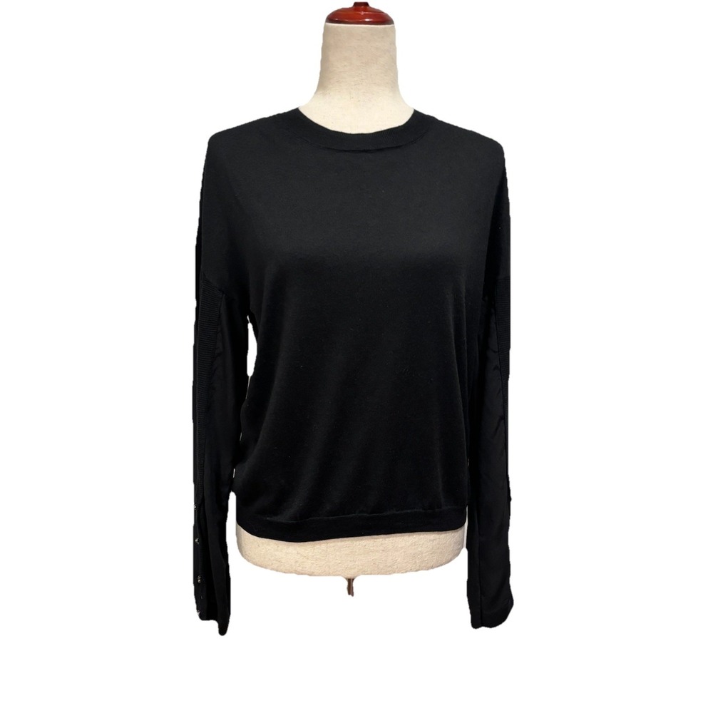 Max & Moi Paris‎ Black Cashmere Silk Sweater Wide Button Up Sleeves Women's M